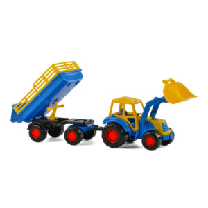 Cavallino Tractor met Voorlader en Aanhanger Blauw