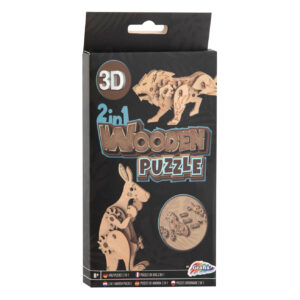 2-in-1 Houten Bouwpakket 3D Puzzel – Kangoeroe en Leeuw